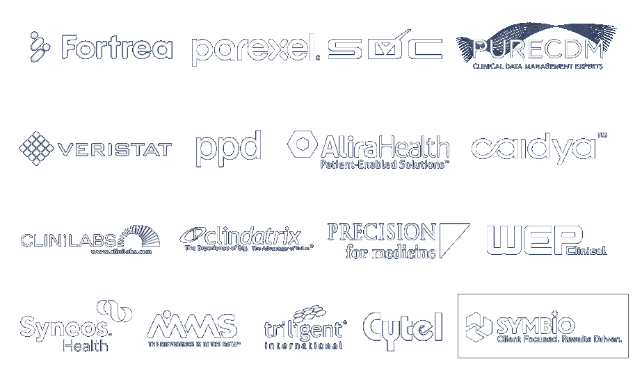 Logos of CROs that have approved endpoint as a vendor: Fortrea, Parexel, SMO, PureCDM, Veristat, PPD, Alira Health, Caidya, Clinilabs, Clindatrix, Precision for Medicine, WEP Clinical, Syneos Health, MMS, Triligent International, Cytel and Symbio.